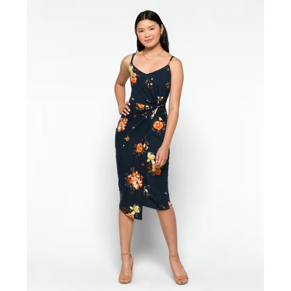Nine Britton Vivienne Floral Navy Midi Dress Knot Detail Adjustable Straps Small